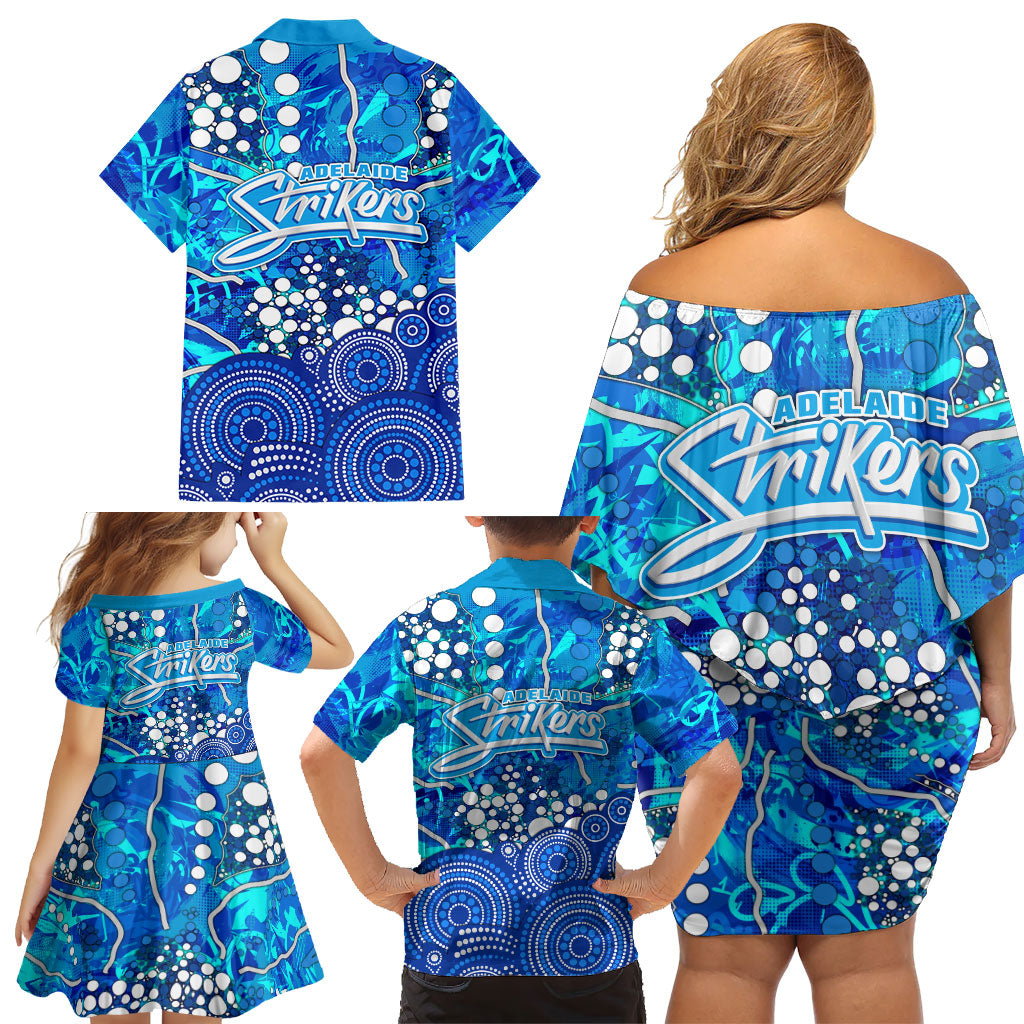 Adelaide Strikers Family Matching Off Shoulder Short Dress and Hawaiian Shirt Graffiti Urban Aboriginal Dot Abstract Design