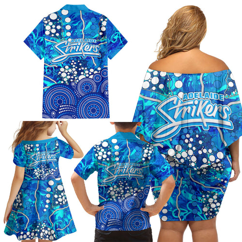 Adelaide Strikers Family Matching Off Shoulder Short Dress and Hawaiian Shirt Graffiti Urban Aboriginal Dot Abstract Design