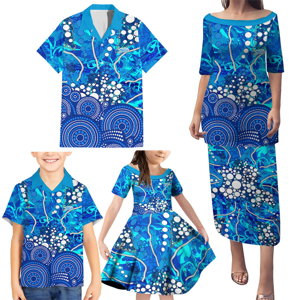 Adelaide Strikers Family Matching Puletasi and Hawaiian Shirt Graffiti Urban Aboriginal Dot Abstract Design