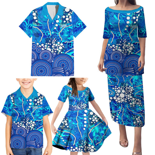 Adelaide Strikers Family Matching Puletasi and Hawaiian Shirt Graffiti Urban Aboriginal Dot Abstract Design