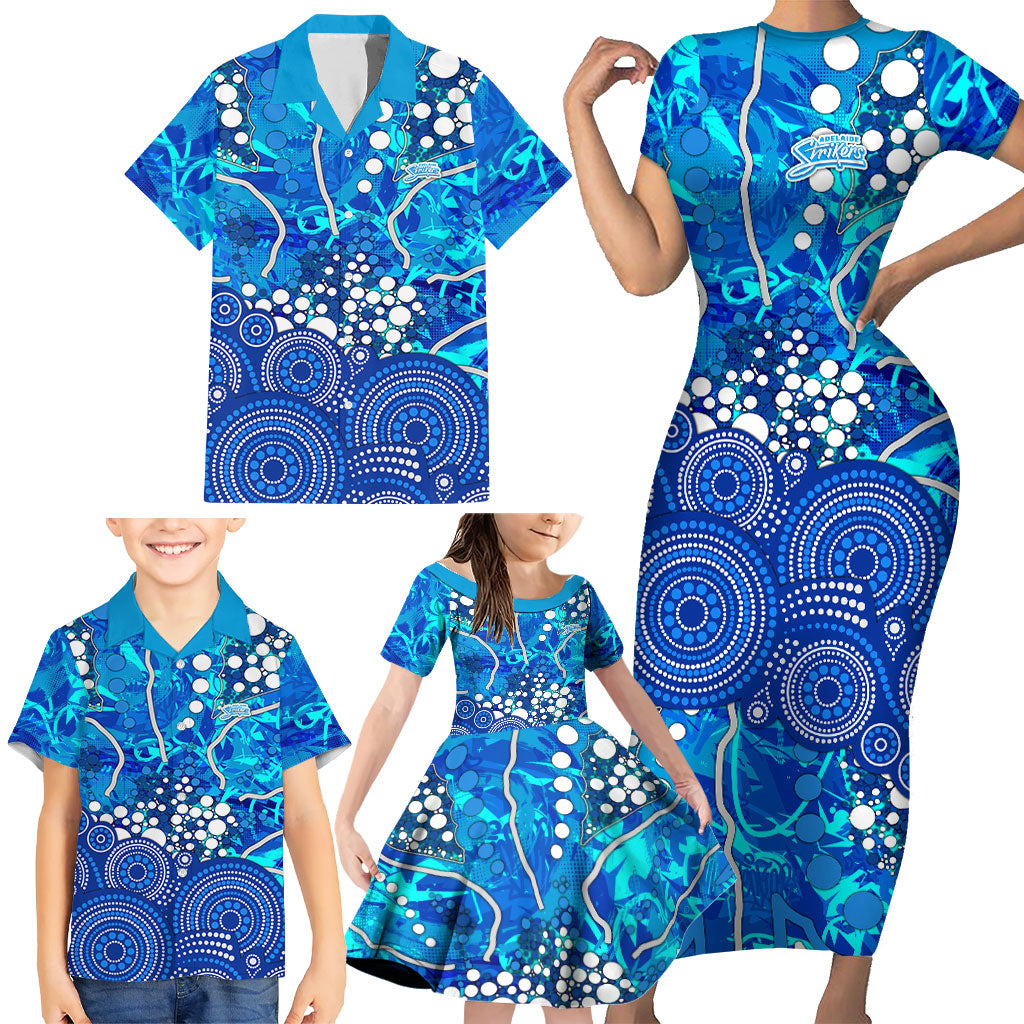 Adelaide Strikers Family Matching Short Sleeve Bodycon Dress and Hawaiian Shirt Graffiti Urban Aboriginal Dot Abstract Design