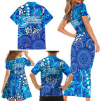 Adelaide Strikers Family Matching Short Sleeve Bodycon Dress and Hawaiian Shirt Graffiti Urban Aboriginal Dot Abstract Design