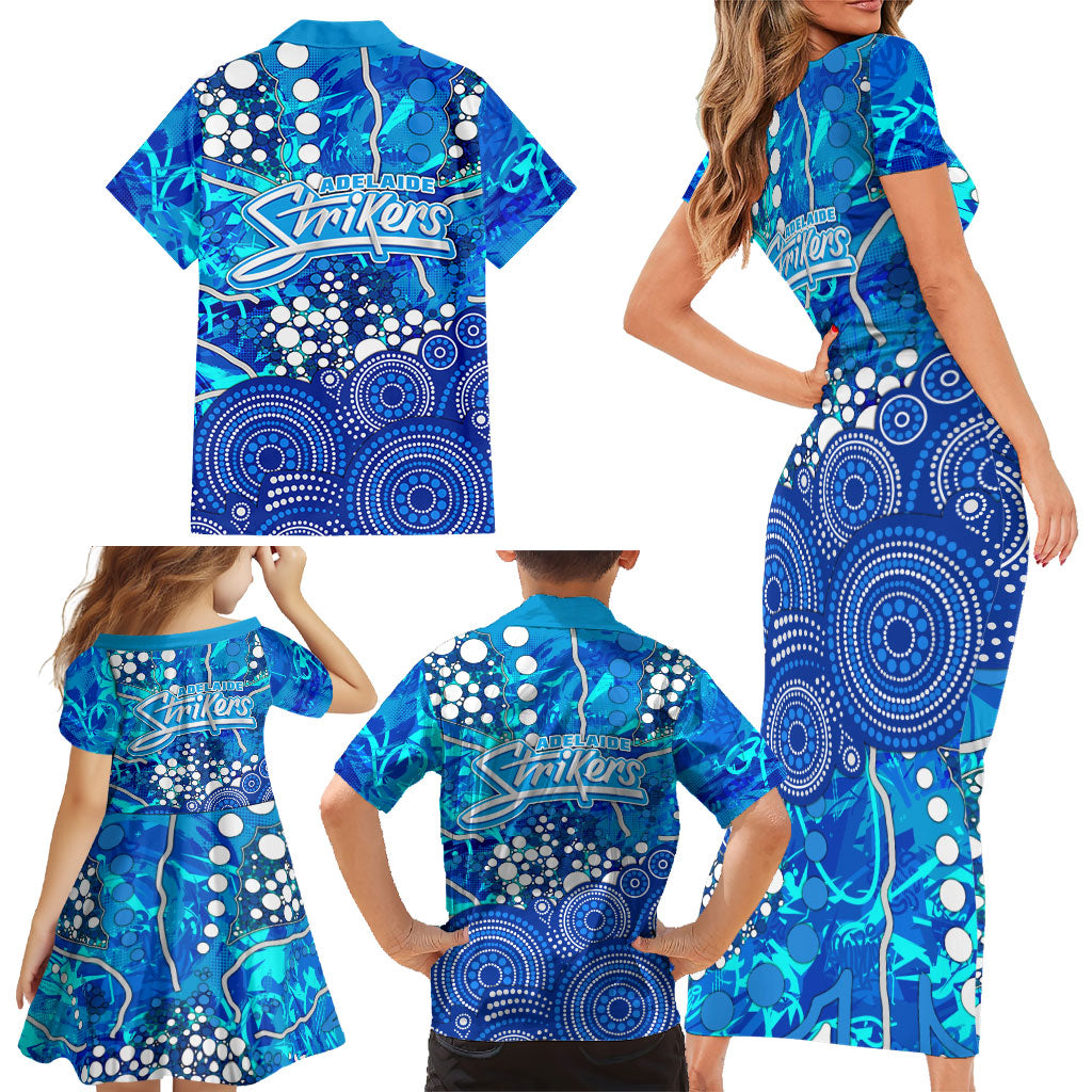 Adelaide Strikers Family Matching Short Sleeve Bodycon Dress and Hawaiian Shirt Graffiti Urban Aboriginal Dot Abstract Design