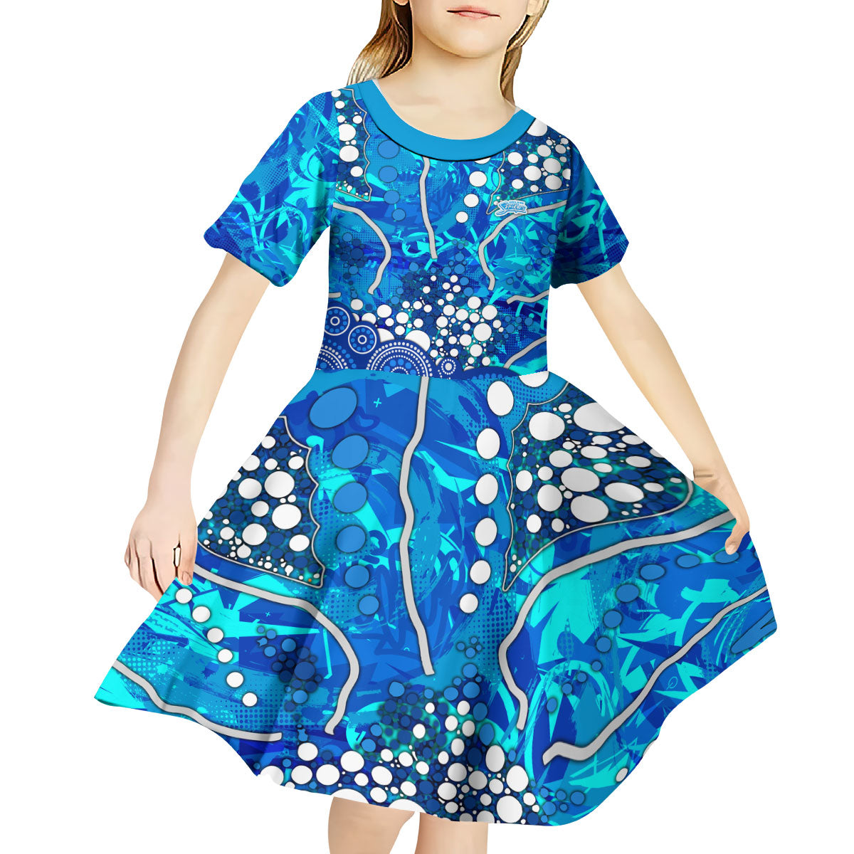 Adelaide Strikers Kid Short Sleeve Dress Graffiti Urban Aboriginal Dot Abstract Design