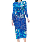 Adelaide Strikers Long Sleeve Bodycon Dress Graffiti Urban Aboriginal Dot Abstract Design