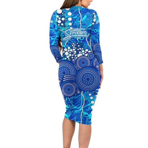 Adelaide Strikers Long Sleeve Bodycon Dress Graffiti Urban Aboriginal Dot Abstract Design