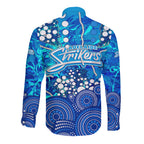 Adelaide Strikers Long Sleeve Button Shirt Graffiti Urban Aboriginal Dot Abstract Design