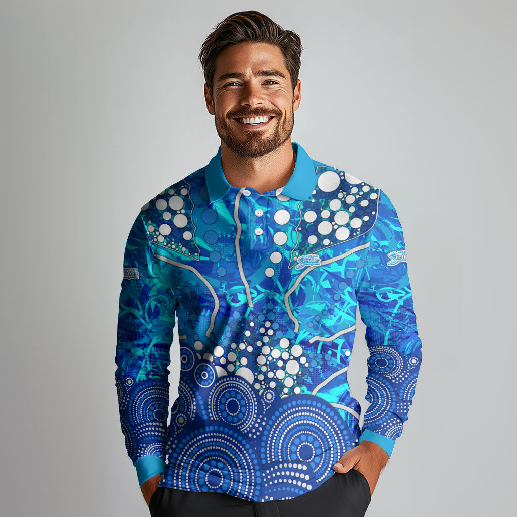 Adelaide Strikers Long Sleeve Polo Shirt Graffiti Urban Aboriginal Dot Abstract Design