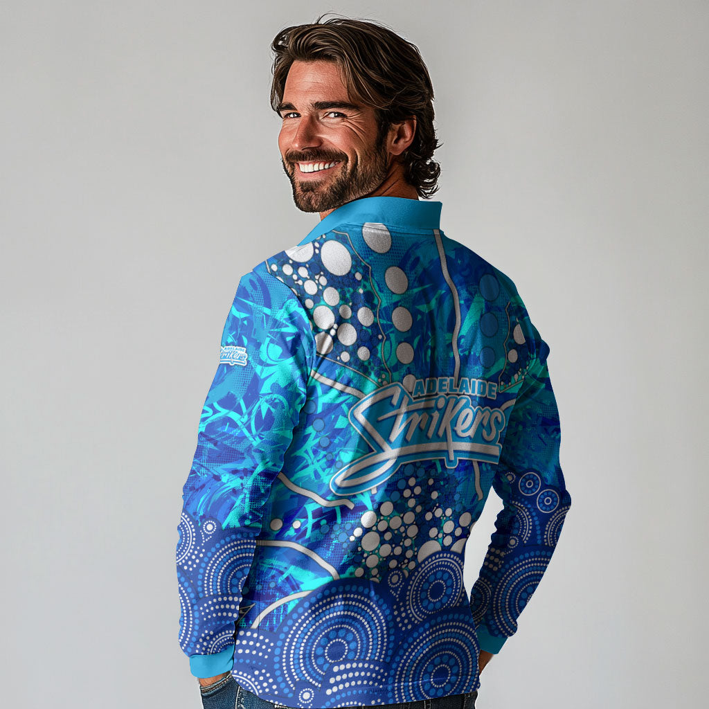 Adelaide Strikers Long Sleeve Polo Shirt Graffiti Urban Aboriginal Dot Abstract Design
