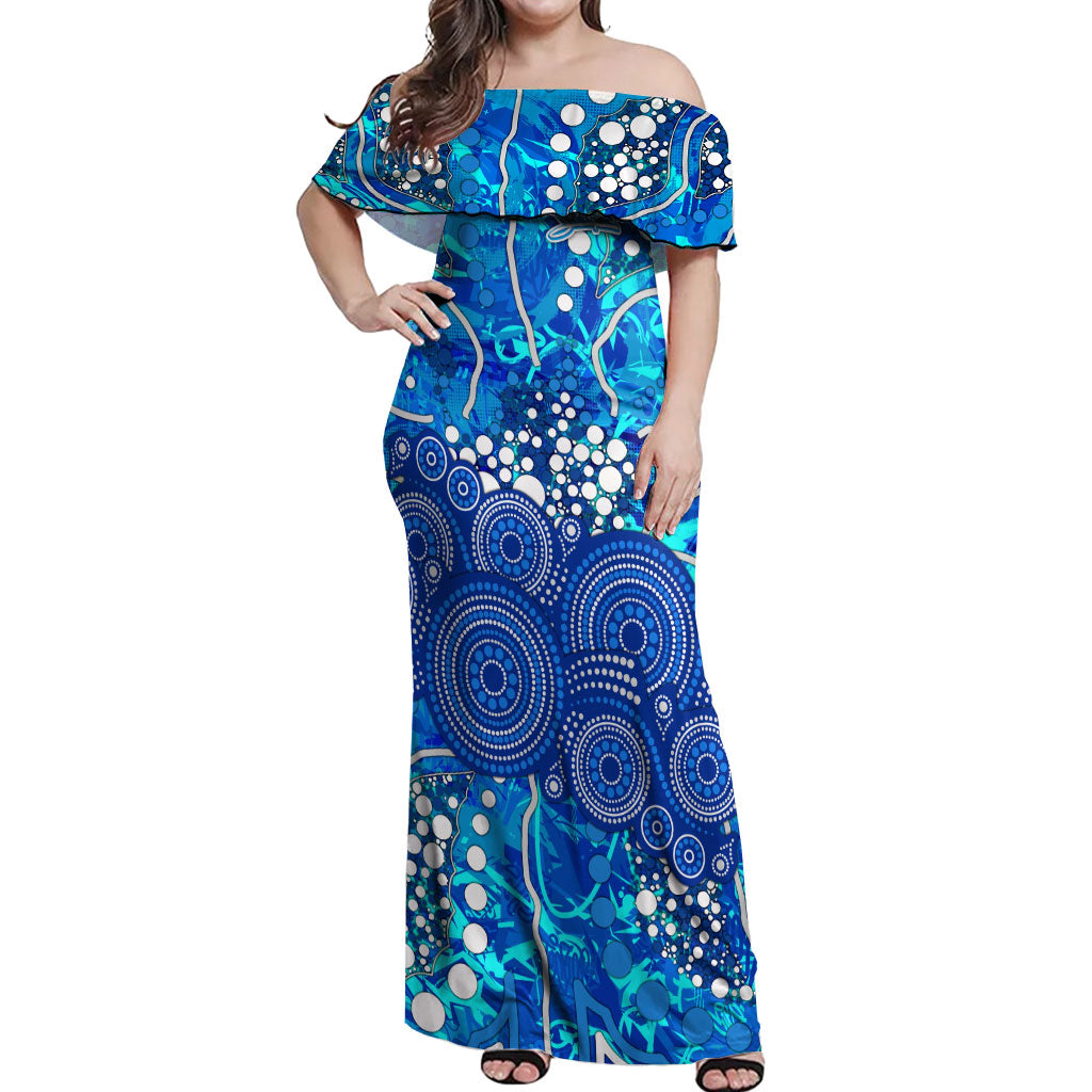 Adelaide Strikers Off Shoulder Maxi Dress Graffiti Urban Aboriginal Dot Abstract Design