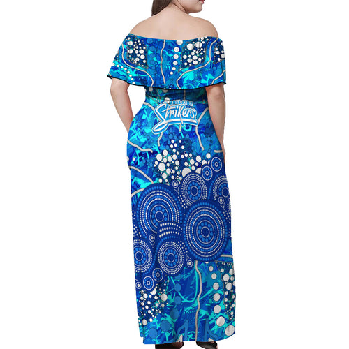Adelaide Strikers Off Shoulder Maxi Dress Graffiti Urban Aboriginal Dot Abstract Design