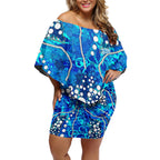 Adelaide Strikers Off Shoulder Short Dress Graffiti Urban Aboriginal Dot Abstract Design