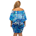 Adelaide Strikers Off Shoulder Short Dress Graffiti Urban Aboriginal Dot Abstract Design