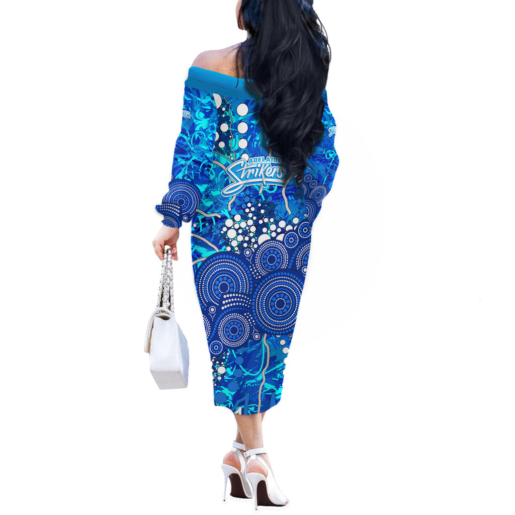 Adelaide Strikers Off The Shoulder Long Sleeve Dress Graffiti Urban Aboriginal Dot Abstract Design