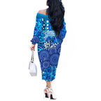 Adelaide Strikers Off The Shoulder Long Sleeve Dress Graffiti Urban Aboriginal Dot Abstract Design