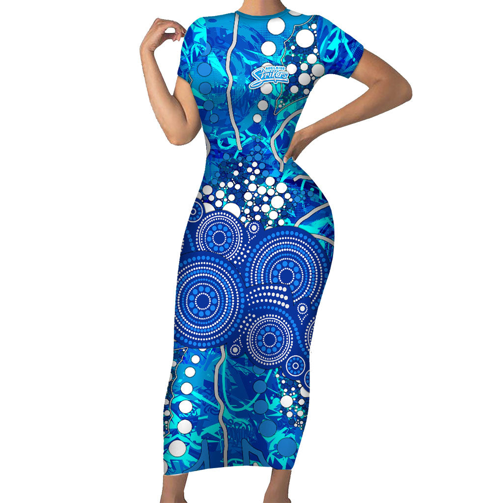 Adelaide Strikers Short Sleeve Bodycon Dress Graffiti Urban Aboriginal Dot Abstract Design