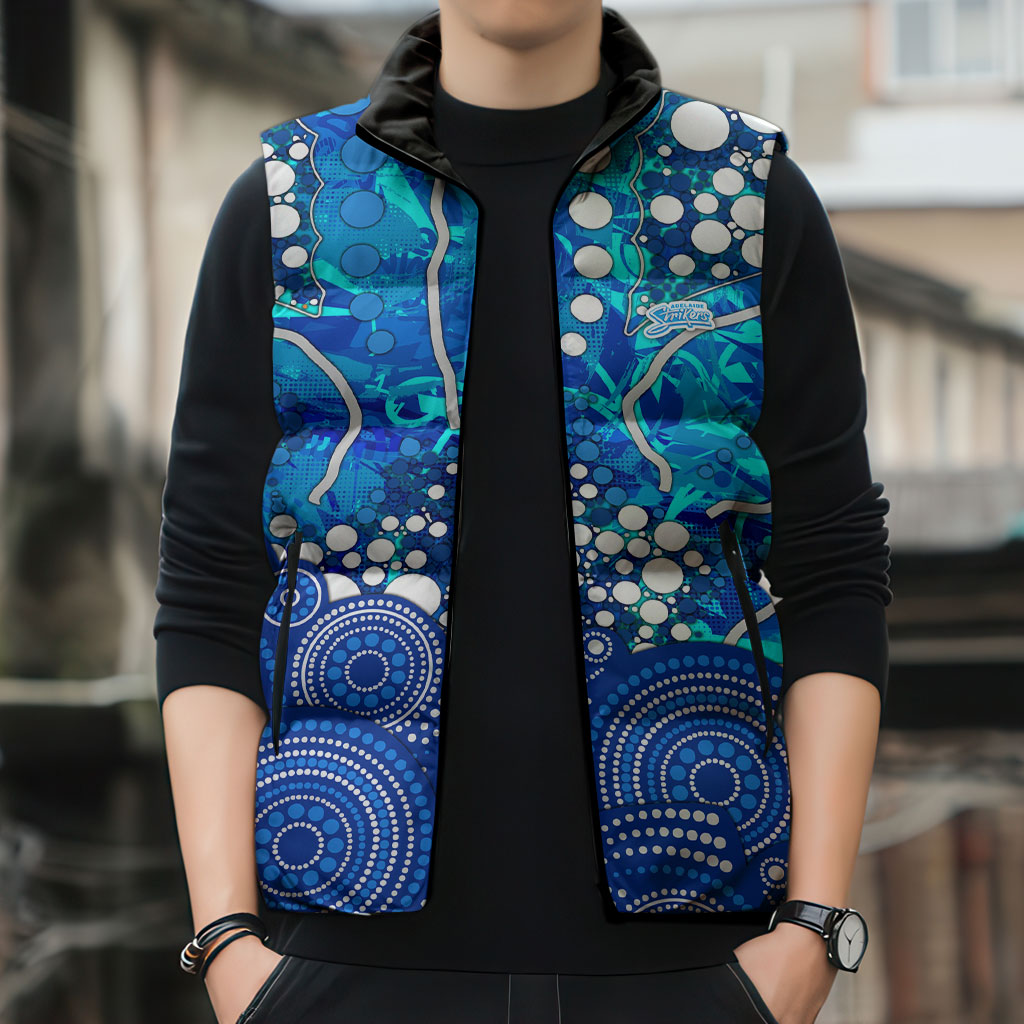 Adelaide Strikers Sleeveless Puffer Jacket Graffiti Urban Aboriginal Dot Abstract Design