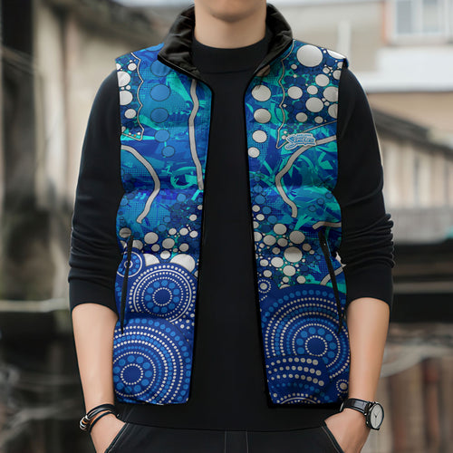 Adelaide Strikers Sleeveless Puffer Jacket Graffiti Urban Aboriginal Dot Abstract Design
