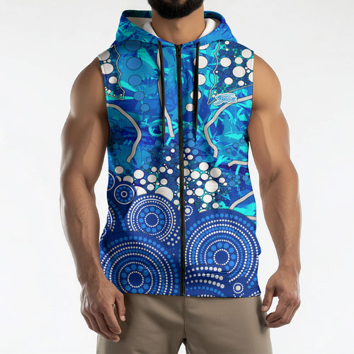 Adelaide Strikers Sleeveless Zip Hoodie Graffiti Urban Aboriginal Dot Abstract Design