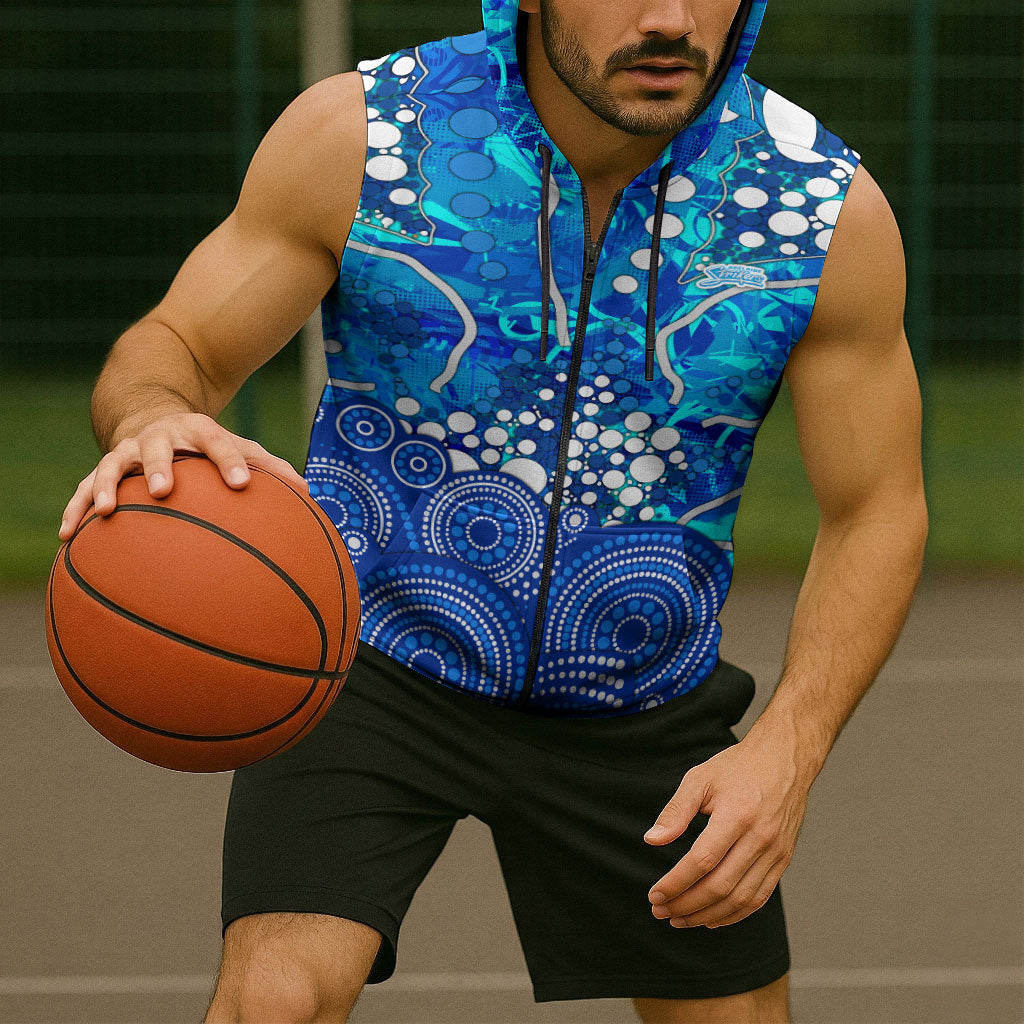 Adelaide Strikers Sleeveless Zip Hoodie Graffiti Urban Aboriginal Dot Abstract Design