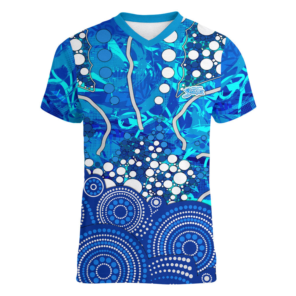 Adelaide Strikers Women V-Neck T-Shirt Graffiti Urban Aboriginal Dot Abstract Design