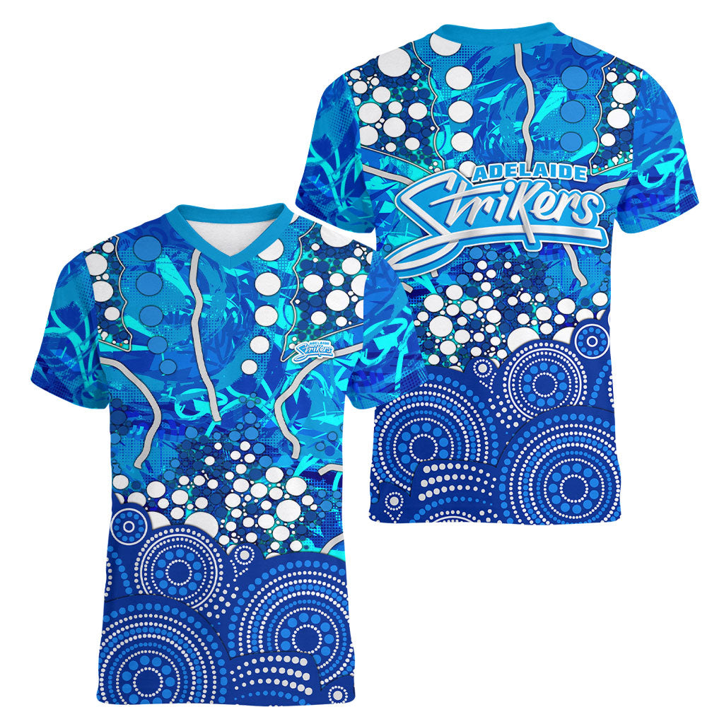 Adelaide Strikers Women V-Neck T-Shirt Graffiti Urban Aboriginal Dot Abstract Design