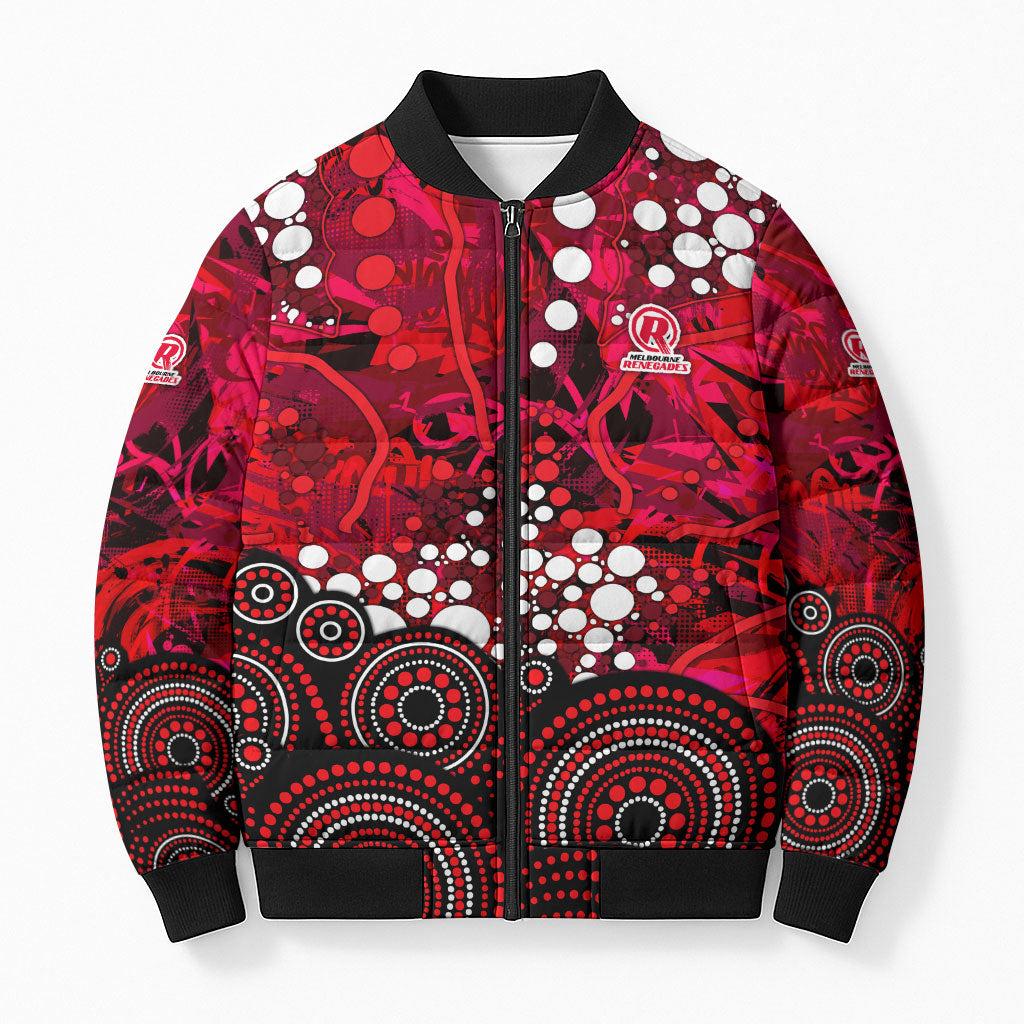 Melbourne Renegades Bomber Puffer Jacket Graffiti Urban Aboriginal Dot Abstract Design