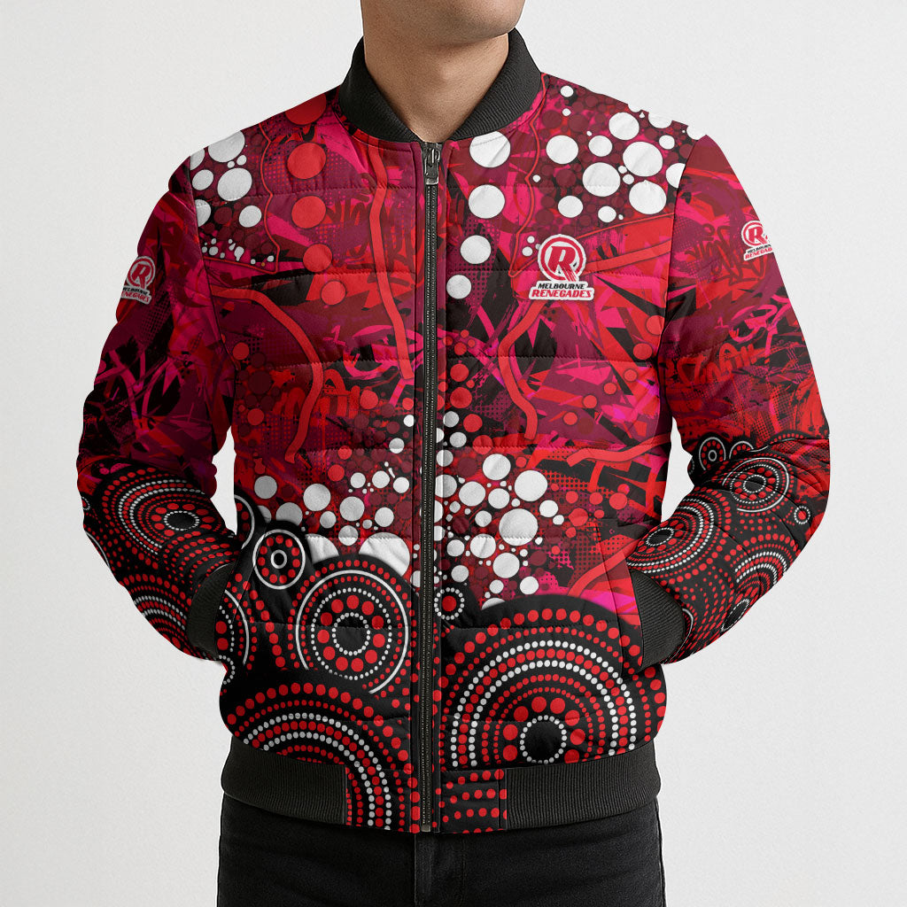 Melbourne Renegades Bomber Puffer Jacket Graffiti Urban Aboriginal Dot Abstract Design