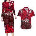 Melbourne Renegades Couples Matching Long Sleeve Bodycon Dress and Hawaiian Shirt Graffiti Urban Aboriginal Dot Abstract Design