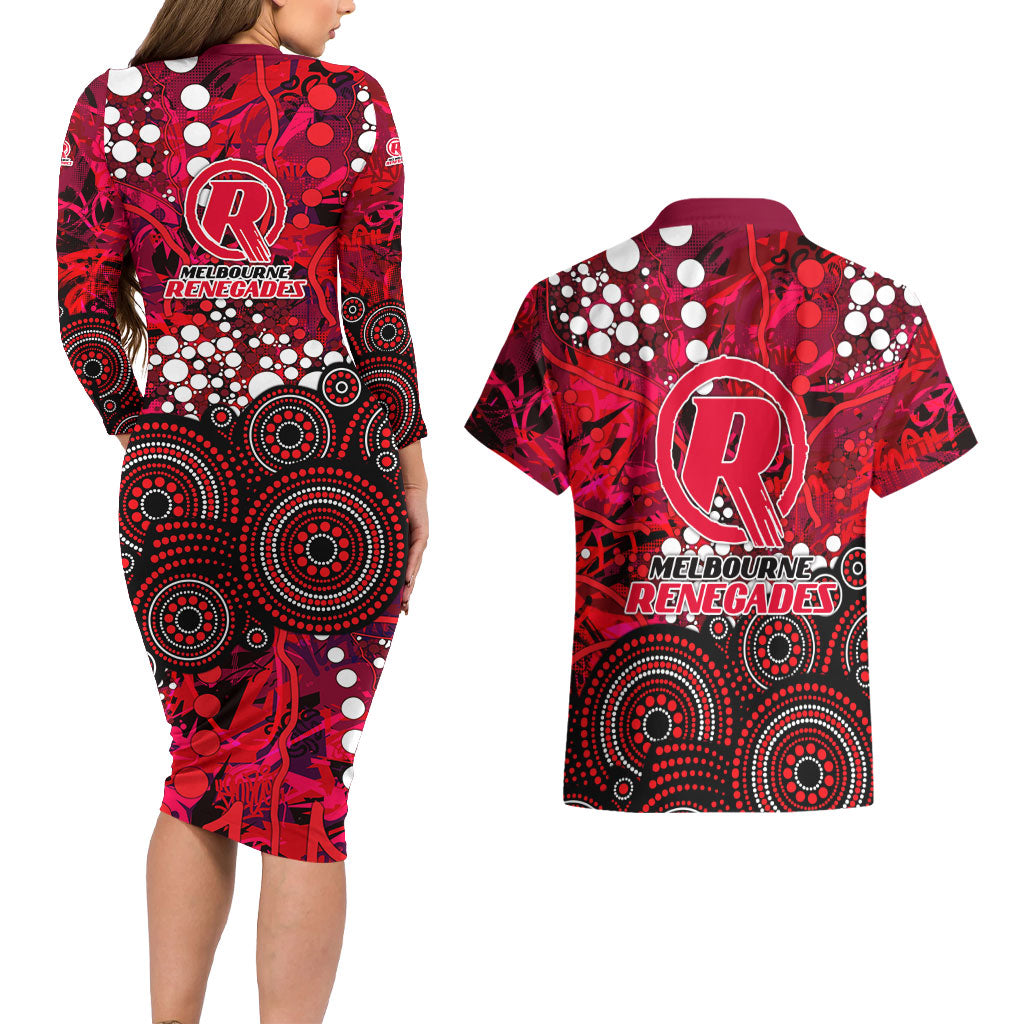 Melbourne Renegades Couples Matching Long Sleeve Bodycon Dress and Hawaiian Shirt Graffiti Urban Aboriginal Dot Abstract Design