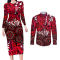 Melbourne Renegades Couples Matching Long Sleeve Bodycon Dress and Long Sleeve Button Shirt Graffiti Urban Aboriginal Dot Abstract Design
