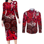 Melbourne Renegades Couples Matching Long Sleeve Bodycon Dress and Long Sleeve Button Shirt Graffiti Urban Aboriginal Dot Abstract Design