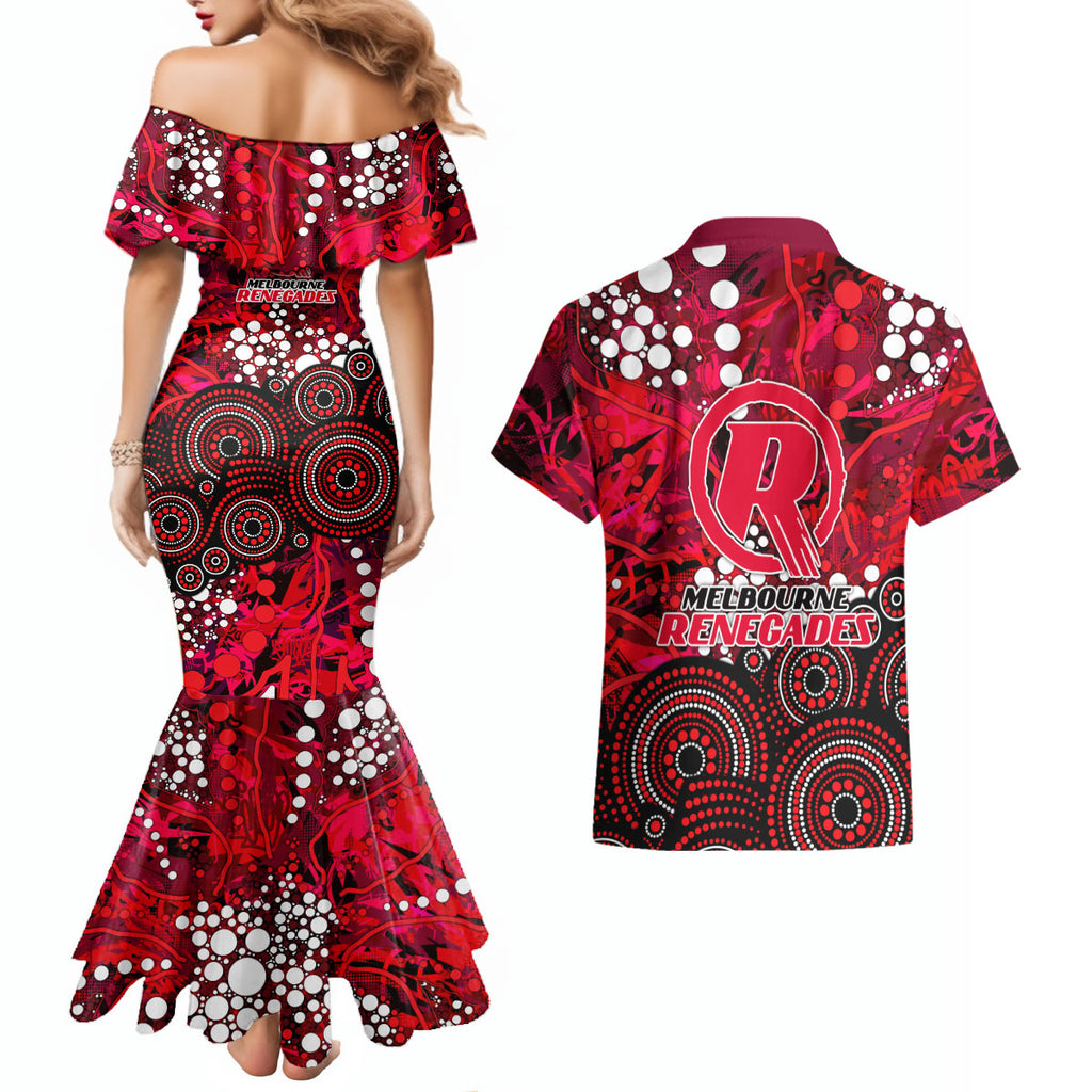Melbourne Renegades Couples Matching Mermaid Dress and Hawaiian Shirt Graffiti Urban Aboriginal Dot Abstract Design
