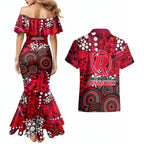 Melbourne Renegades Couples Matching Mermaid Dress and Hawaiian Shirt Graffiti Urban Aboriginal Dot Abstract Design