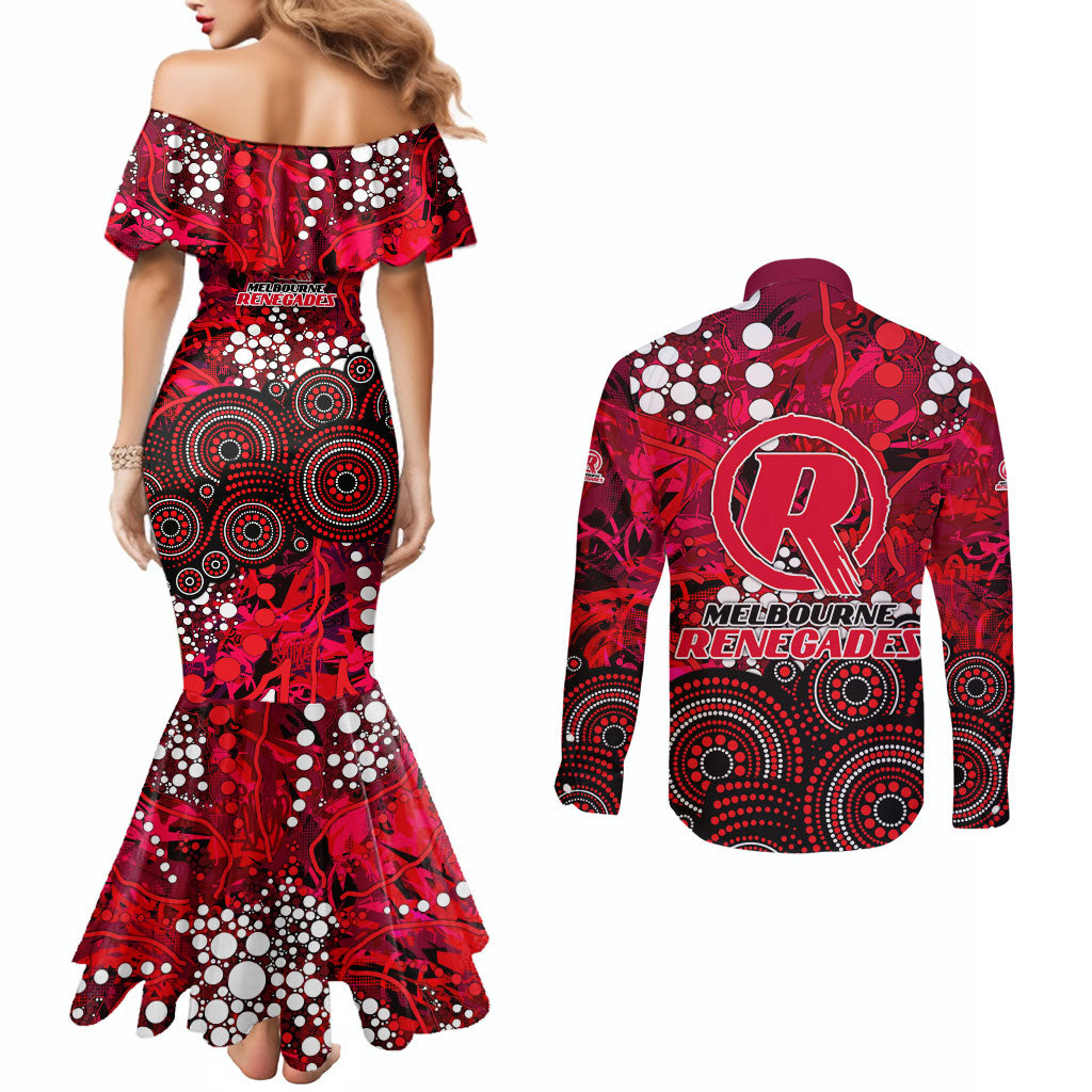 Melbourne Renegades Couples Matching Mermaid Dress and Long Sleeve Button Shirt Graffiti Urban Aboriginal Dot Abstract Design