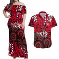 Melbourne Renegades Couples Matching Off Shoulder Maxi Dress and Hawaiian Shirt Graffiti Urban Aboriginal Dot Abstract Design