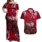 Melbourne Renegades Couples Matching Off Shoulder Maxi Dress and Hawaiian Shirt Graffiti Urban Aboriginal Dot Abstract Design