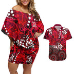 Melbourne Renegades Couples Matching Off Shoulder Short Dress and Hawaiian Shirt Graffiti Urban Aboriginal Dot Abstract Design
