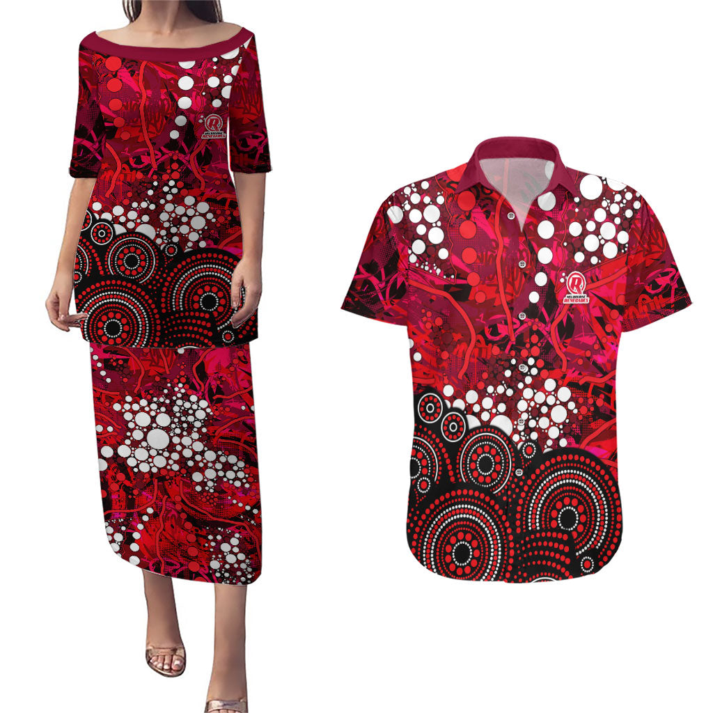 Melbourne Renegades Couples Matching Puletasi and Hawaiian Shirt Graffiti Urban Aboriginal Dot Abstract Design