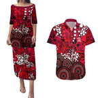 Melbourne Renegades Couples Matching Puletasi and Hawaiian Shirt Graffiti Urban Aboriginal Dot Abstract Design