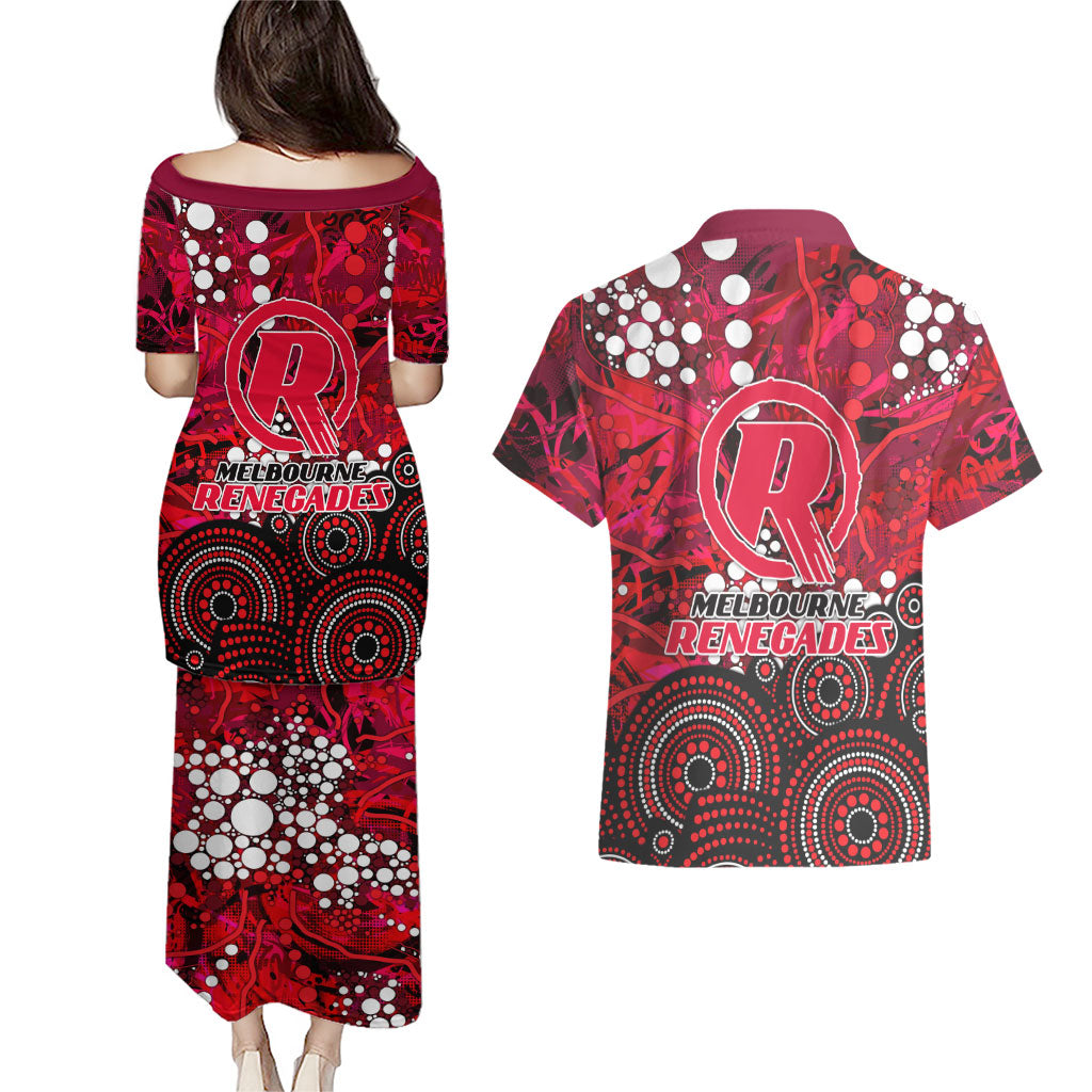 Melbourne Renegades Couples Matching Puletasi and Hawaiian Shirt Graffiti Urban Aboriginal Dot Abstract Design