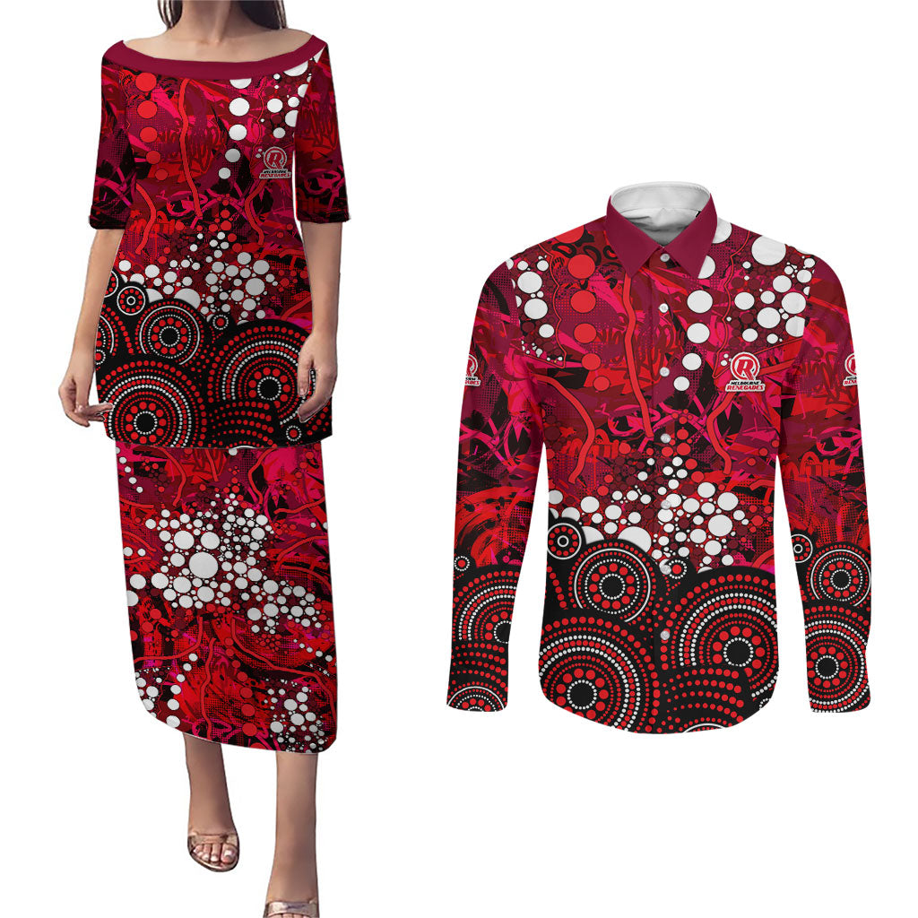Melbourne Renegades Couples Matching Puletasi and Long Sleeve Button Shirt Graffiti Urban Aboriginal Dot Abstract Design
