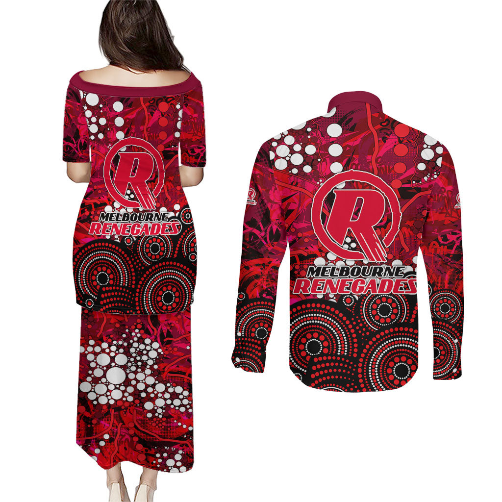 Melbourne Renegades Couples Matching Puletasi and Long Sleeve Button Shirt Graffiti Urban Aboriginal Dot Abstract Design