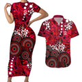 Melbourne Renegades Couples Matching Short Sleeve Bodycon Dress and Hawaiian Shirt Graffiti Urban Aboriginal Dot Abstract Design