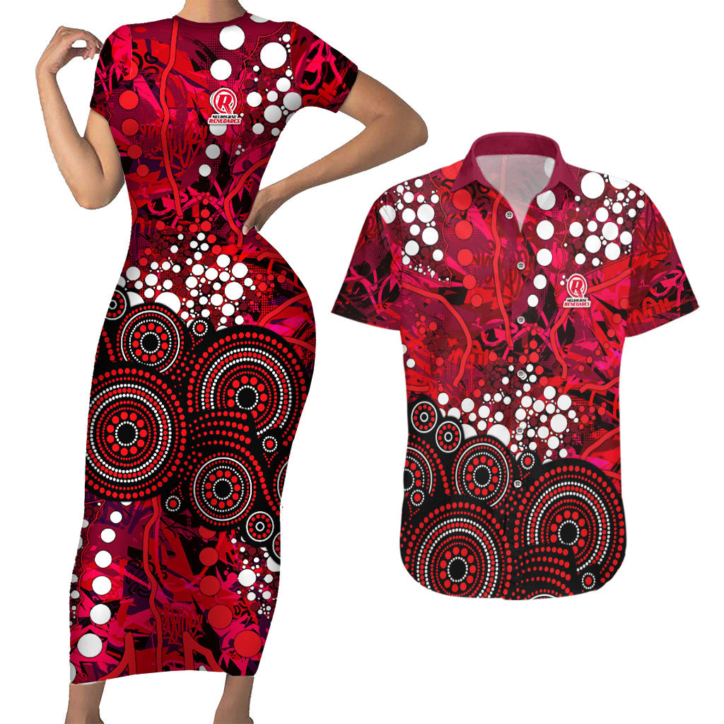 Melbourne Renegades Couples Matching Short Sleeve Bodycon Dress and Hawaiian Shirt Graffiti Urban Aboriginal Dot Abstract Design