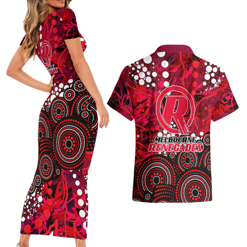 Melbourne Renegades Couples Matching Short Sleeve Bodycon Dress and Hawaiian Shirt Graffiti Urban Aboriginal Dot Abstract Design