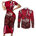 Melbourne Renegades Couples Matching Short Sleeve Bodycon Dress and Long Sleeve Button Shirt Graffiti Urban Aboriginal Dot Abstract Design