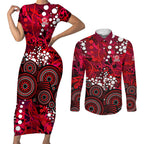 Melbourne Renegades Couples Matching Short Sleeve Bodycon Dress and Long Sleeve Button Shirt Graffiti Urban Aboriginal Dot Abstract Design