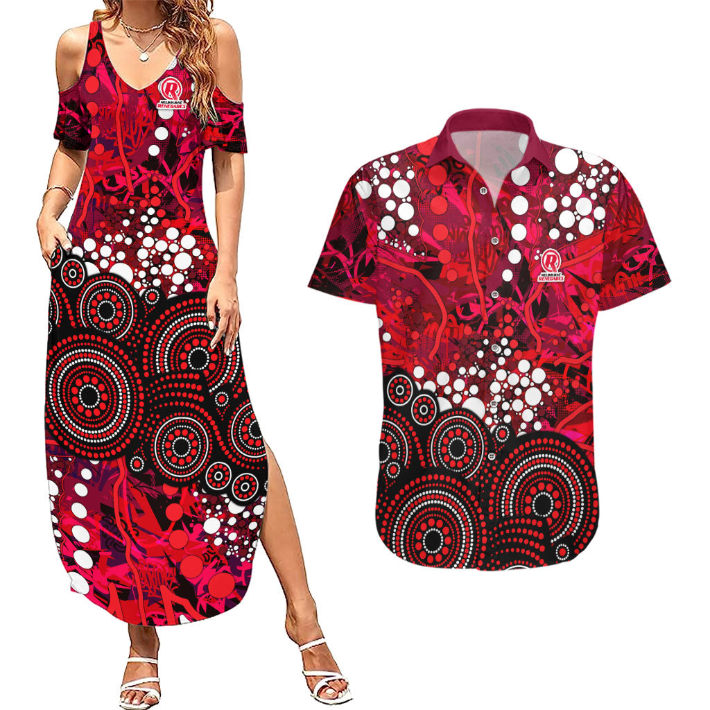 Melbourne Renegades Couples Matching Summer Maxi Dress and Hawaiian Shirt Graffiti Urban Aboriginal Dot Abstract Design