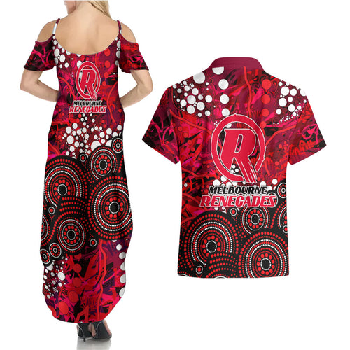 Melbourne Renegades Couples Matching Summer Maxi Dress and Hawaiian Shirt Graffiti Urban Aboriginal Dot Abstract Design
